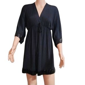 OLIAN Black Maternity Dress with Sequins Black V Neck 3/4 Sleeves Size S Small